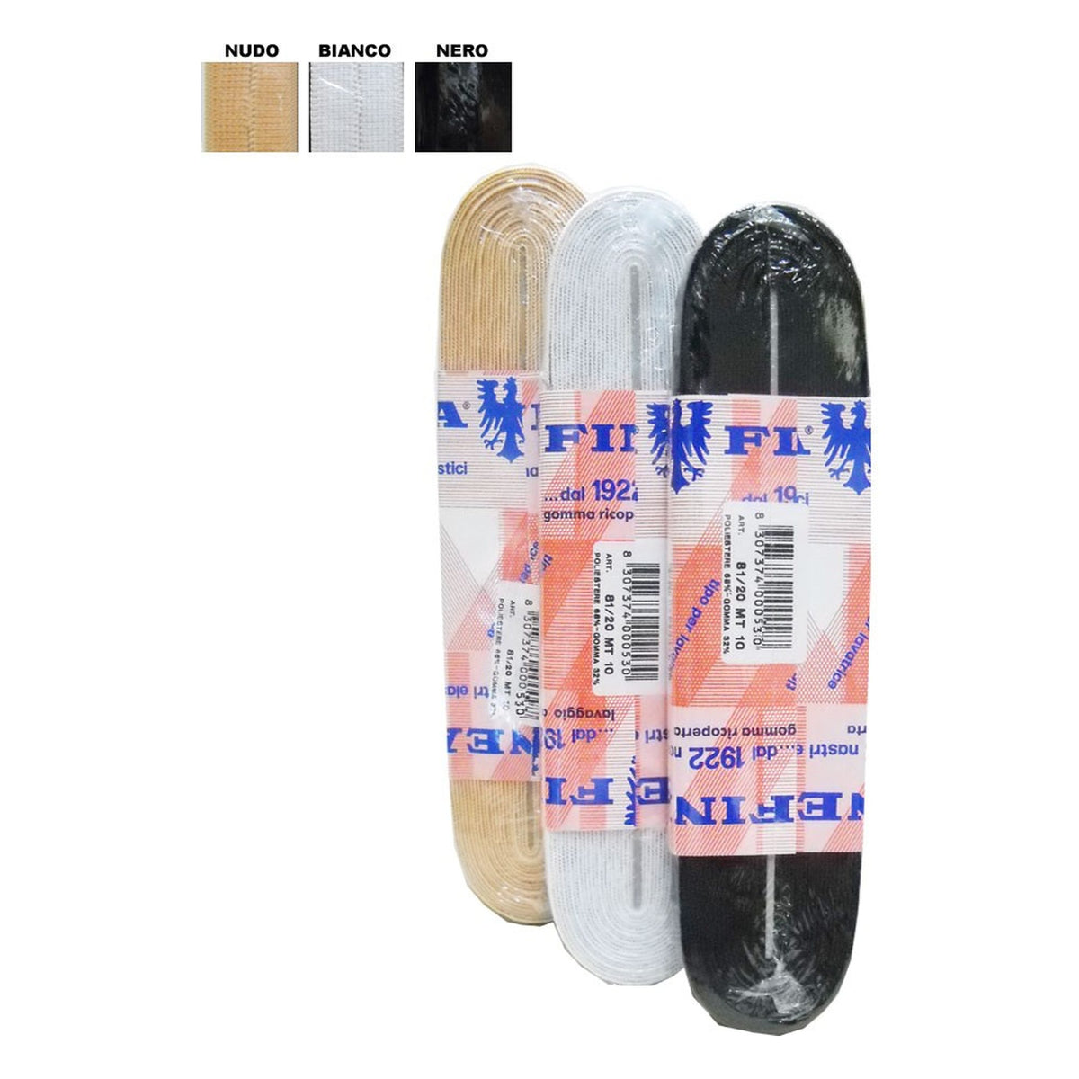 Elastico con Asola art.81 mm.20 pezze da metri 10 all'Ingrosso