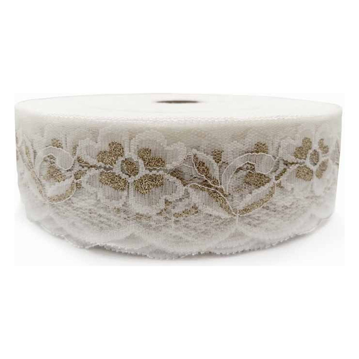 Merletto nylon 573 mt.89 Bianco/Oro Nero/Oro all'Ingrosso