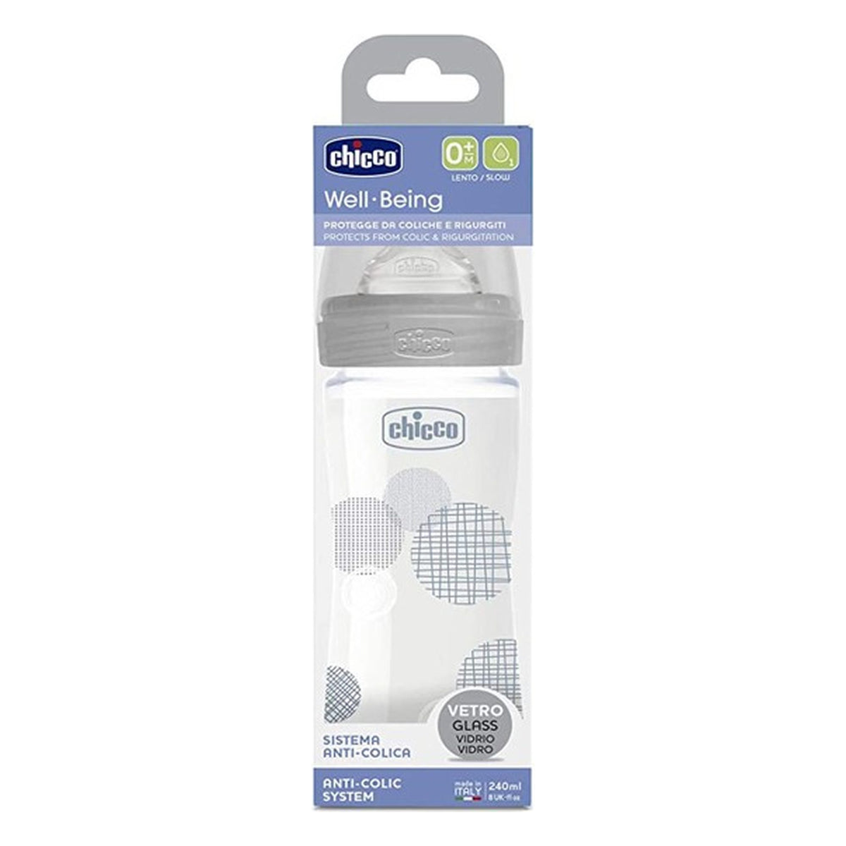 Biberon vetro Well Being 240 ml Chicco all'Ingrosso