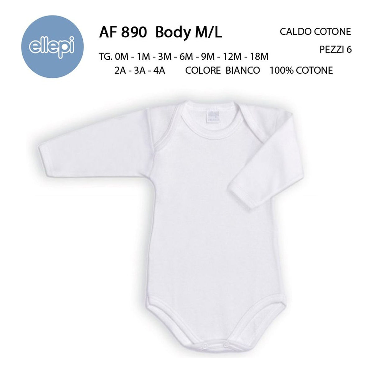 Body m/l Ellepi art.AF890 CALDO COTONE pz.6 all'Ingrosso