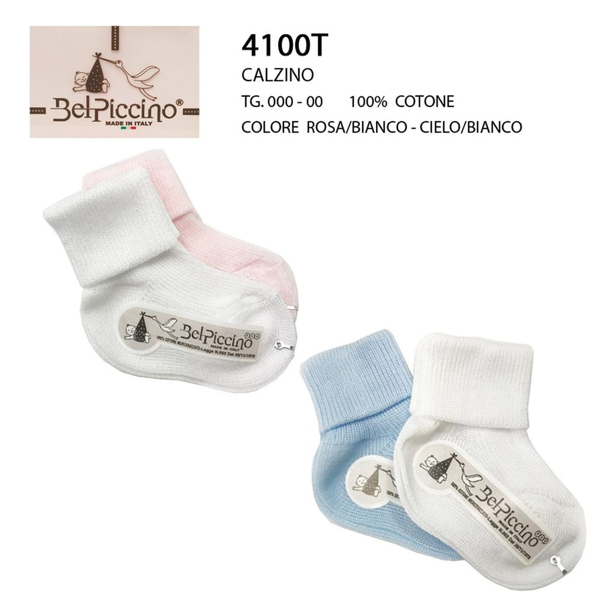 Calzino Bel Piccino art.4100T pz.6 100%COTONE all'Ingrosso