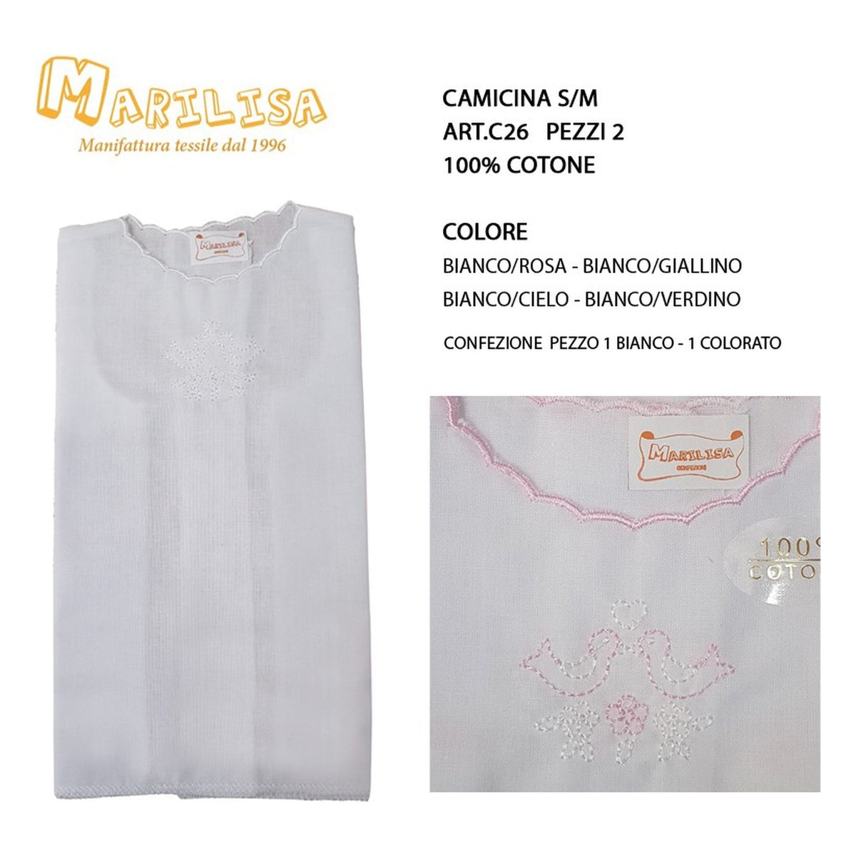 Camicina Cotone s/m Marilisa art. C26 pz.2 all'Ingrosso