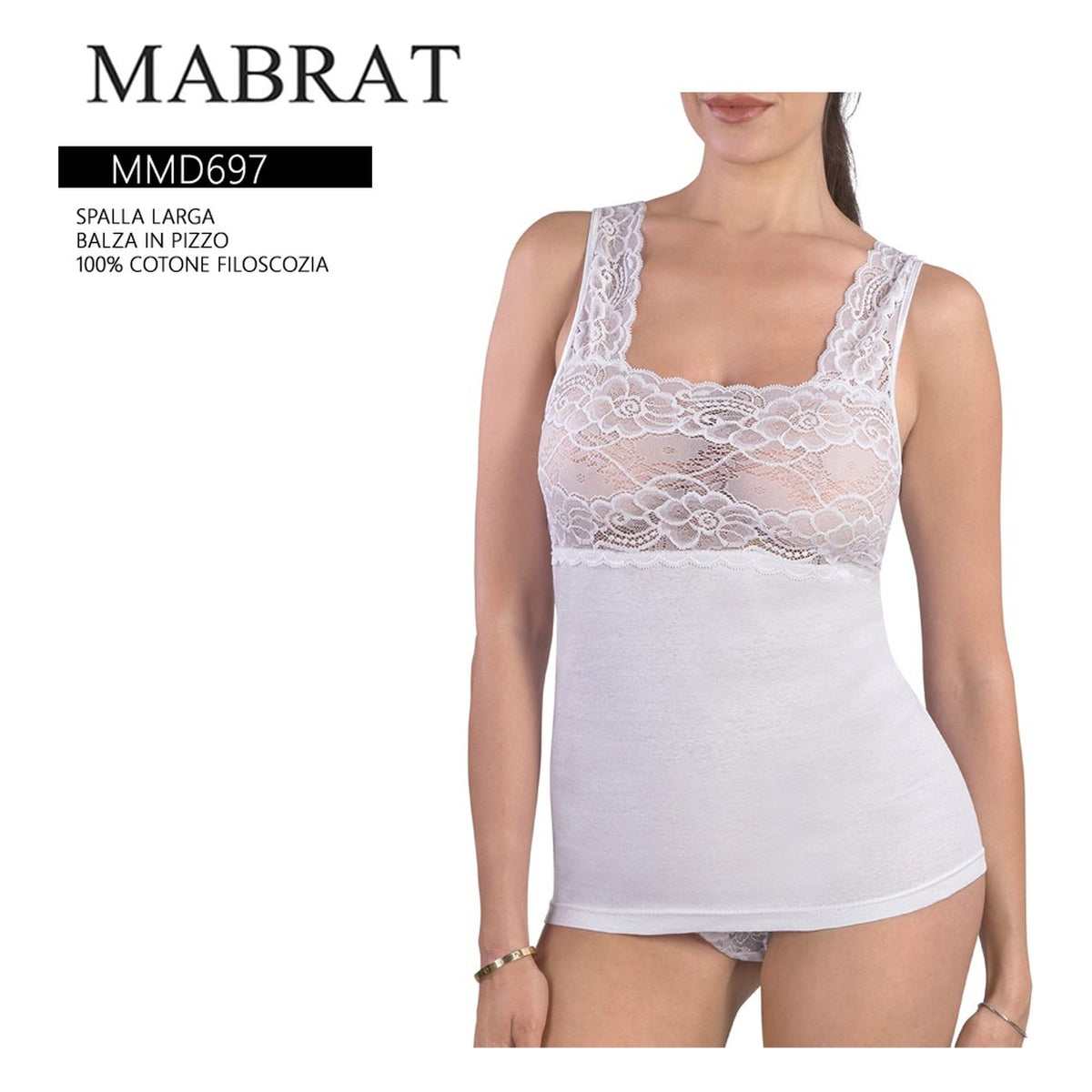 Canotta donna s/l MMD697 MABRAT Bianco all'Ingrosso