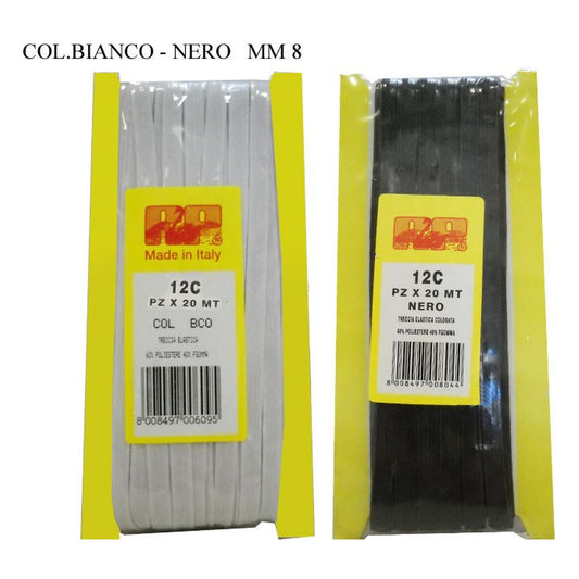 Elastico Treccia Bordata N°12 mm.8 pezze da mt.20 all'Ingrosso