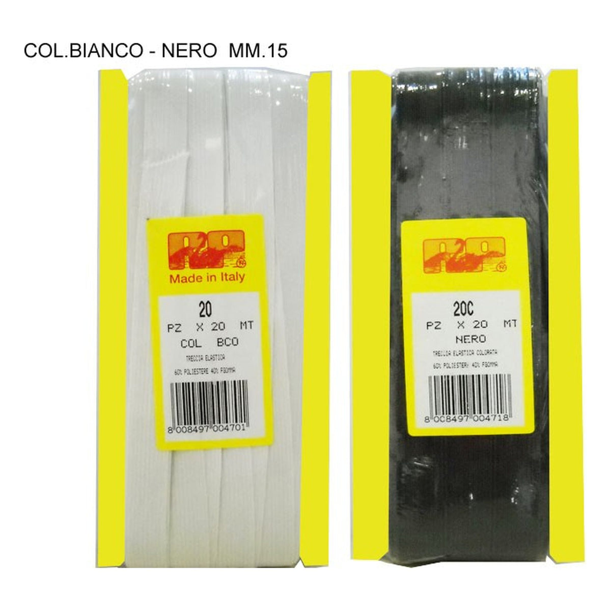 Elastico Treccia Bordata N°20 mm.15 pezze da mt.20 all'Ingrosso