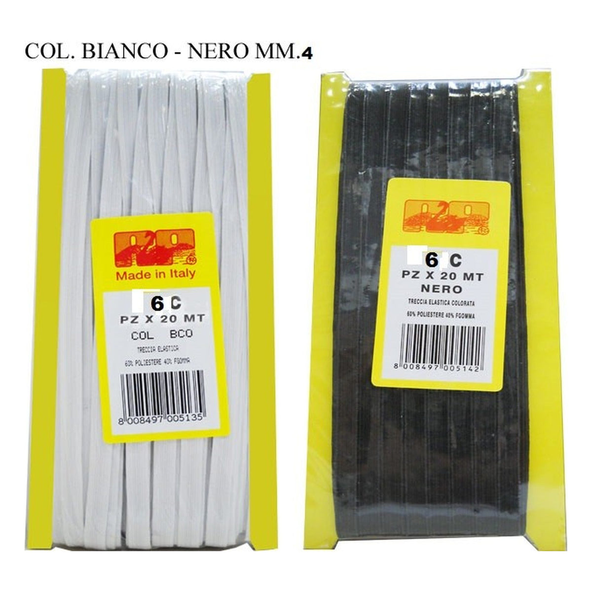 Elastico Treccia Bordata N°6 mm.4 pezze da mt.20 all'Ingrosso