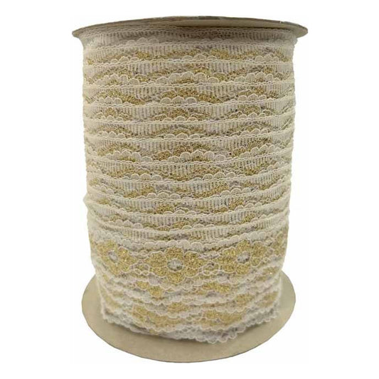Merletto nylon 43/1 Lame'mt.91 Bianco/Oro Nero/Oro all'Ingrosso