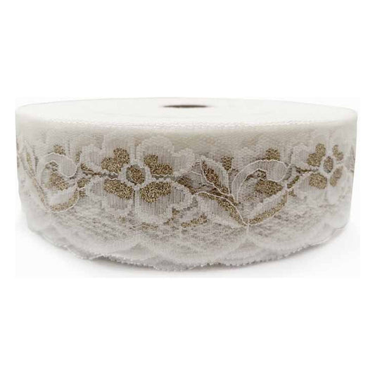 Merletto nylon 573 mt.89 Bianco/Oro Nero/Oro all'Ingrosso