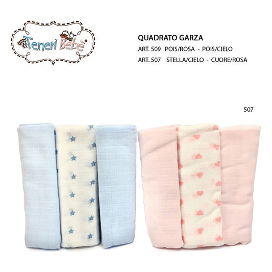 Quadrato Garza Teneri Bebè art.507-509 pz.3 all'Ingrosso