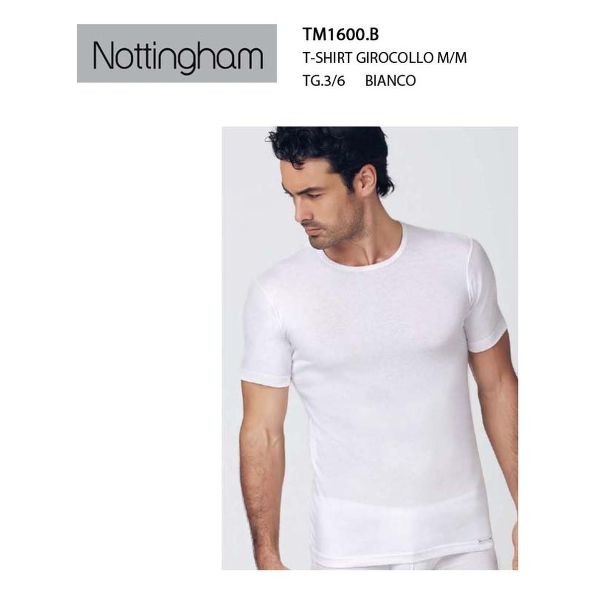 T-shirt girocollo m/m Nottingham art.TM1600.B cotone bianco all'Ingrosso