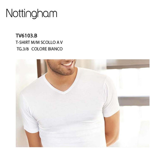 T-shirt m/m scollo a V Nottingham art.TV6103.B Cotone Bianco all'Ingrosso