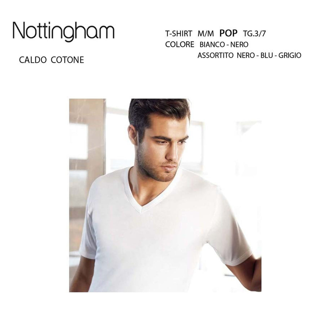 T-shirt uomo scollo V m/l Nottingham art.Pop caldo cotone all'Ingrosso