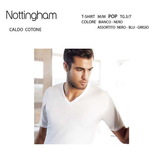 T-shirt uomo scollo V m/l Nottingham art.Pop caldo cotone all'Ingrosso