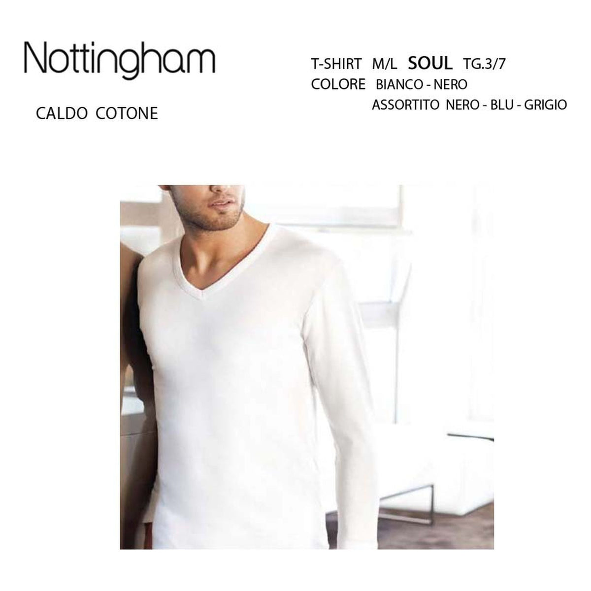 T-shirt uomo scollo V m/l Nottingham art.Soul caldo cotone all'Ingrosso