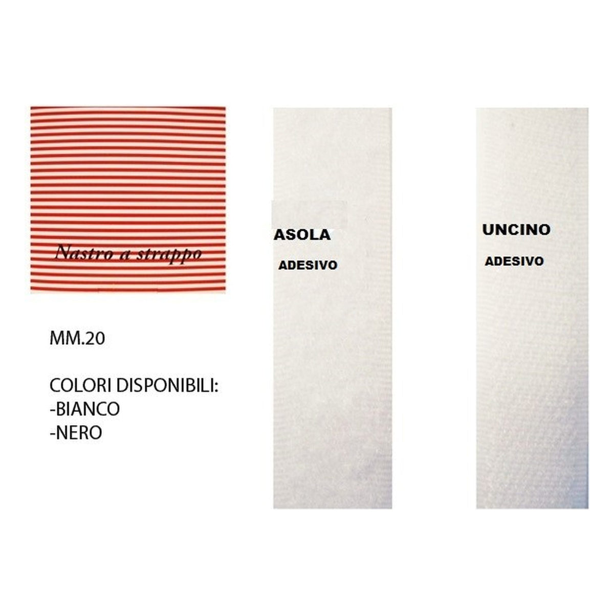 Velcro Asola Adesivo+Uncino Adesivo mm.20 metri 25 all'Ingrosso